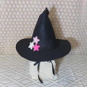 Child's Black Witch Hat Felt Witch Hat with Chin Ties image 8