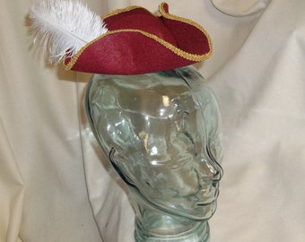 Pirate Hat Fascinator- Red, Gold and White Mini Tricorn Hat