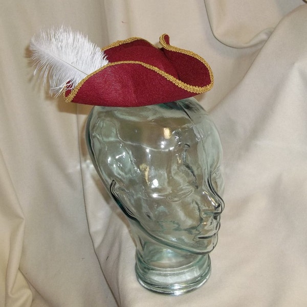 Pirate Hat Fascinator- Red, Gold and White Mini Tricorn Hat