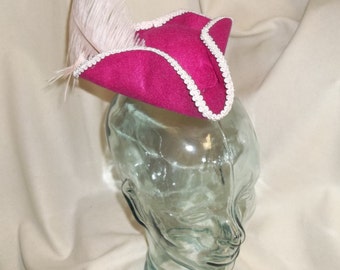 Pirate Hat Fascinator- Fuchsia Pink and Light Pink Mini Tricorn Hat