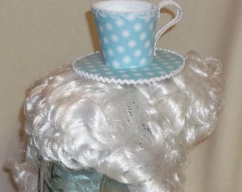 Teacup Fascinator- Aqua and White with Polka Dots