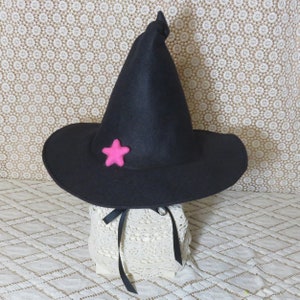 Child's Black Witch Hat Felt Witch Hat with Chin Ties image 7