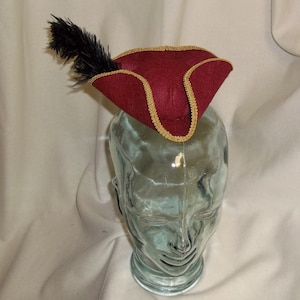 Pirate Hat Fascinator- Red, Gold and Black Mini Tricorn Hat