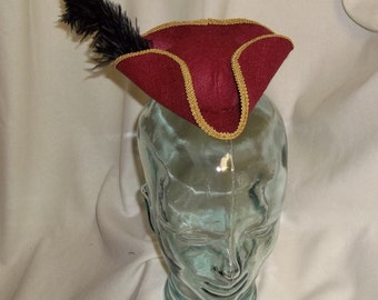 Pirate Hat Fascinator- Red, Gold and Black Mini Tricorn Hat