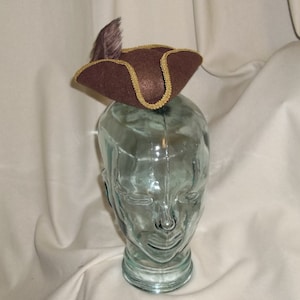 Pirate Hat Fascinator- Brown and Gold Mini Tricorn Hat