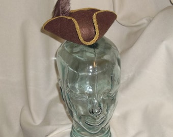 Pirate Hat Fascinator- Brown and Gold Mini Tricorn Hat