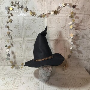 Black Wizard/Witch Hat with Hatband and Crooked Top- Elf, Goblin, Ren Faire Hat image 2