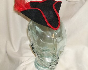 Pirate Hat Fascinator- Black and Red Mini Tricorn Hat