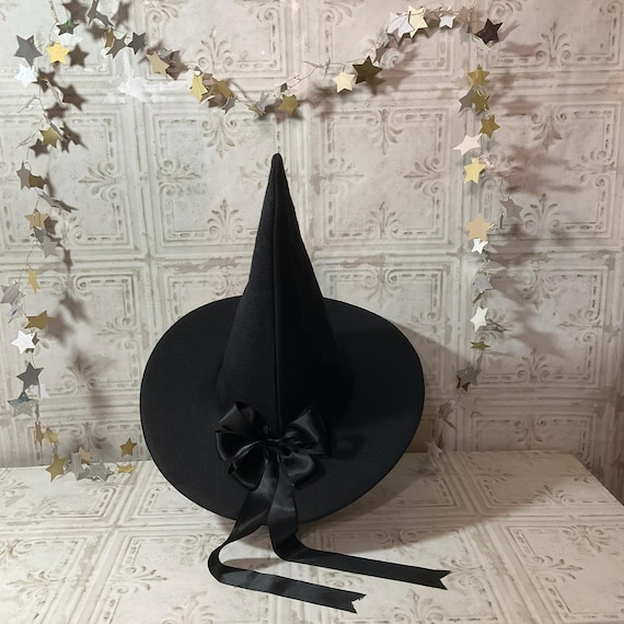 Elegant Witch Hat- Black Wool Felt Hat With Trailing Satin  display picture 3