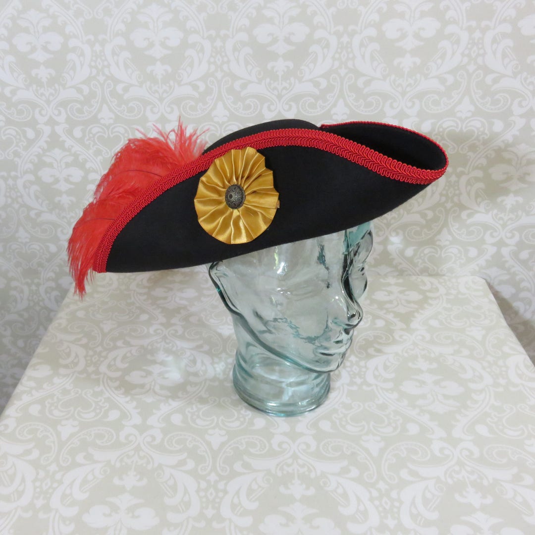 Red Classic Tricorn Pirate Hat with Gold Tassels