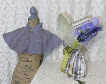 Ivory and Lavender Stovepipe Bonnet, Capelet and Reticule- Regency Outdoor Set- Regency, Georgian, Jane Austen Era