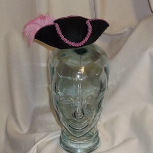Pirate Hat Fascinator- Black and Dark Pink Mini Tricorn Hat