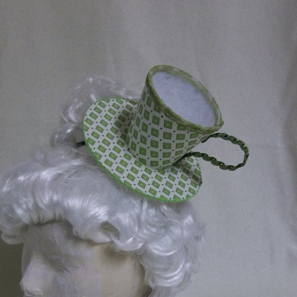 Teacup Fascinator- White and Lime Green Teacup Headband- Mini Hat