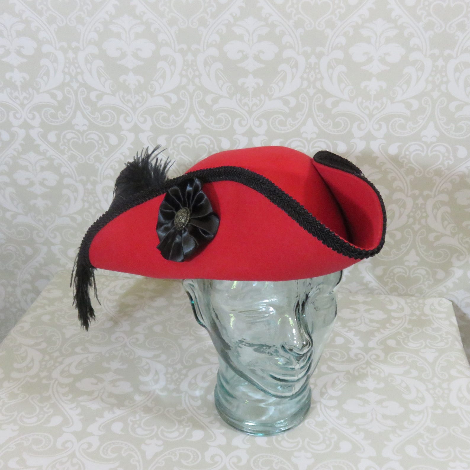 Red Pirate Hat Classic Tricorn With Black Trim and Optional Etsy
