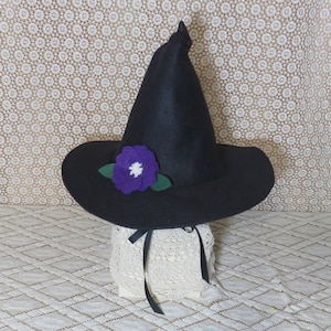 Child's Black Witch Hat Felt Witch Hat with Chin Ties image 9