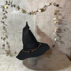 Black Wizard/Witch Hat with Hatband and Crooked Top- Elf, Goblin, Ren Faire Hat image 3