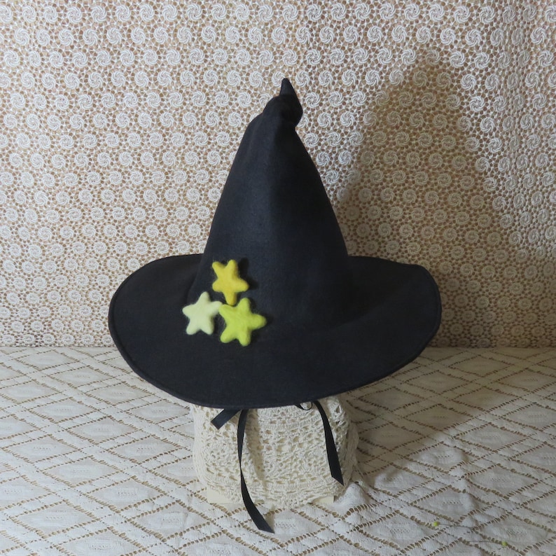 Child's Black Witch Hat Felt Witch Hat with Chin Ties image 4
