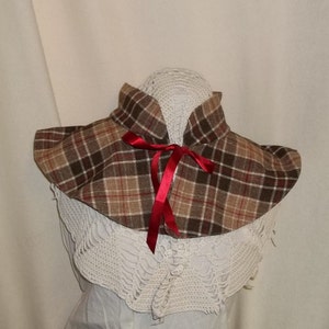 Brown Plaid Capelet- Wool Costume Collar Cape