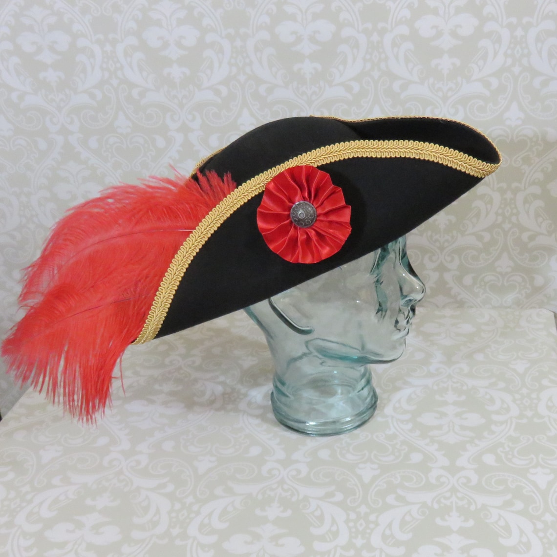 Black Tricorn Pirate Hat - Red Bows - Costume Accessory - One Size main image 0