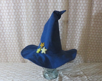 Blue Starry Wizard/Witch Hat- Denim Blue Wool Felt Hat with Wool Stars