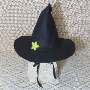 Child's Black Witch Hat Felt Witch Hat with Chin Ties image 6