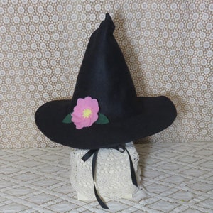 Child's Black Witch Hat Felt Witch Hat with Chin Ties image 2