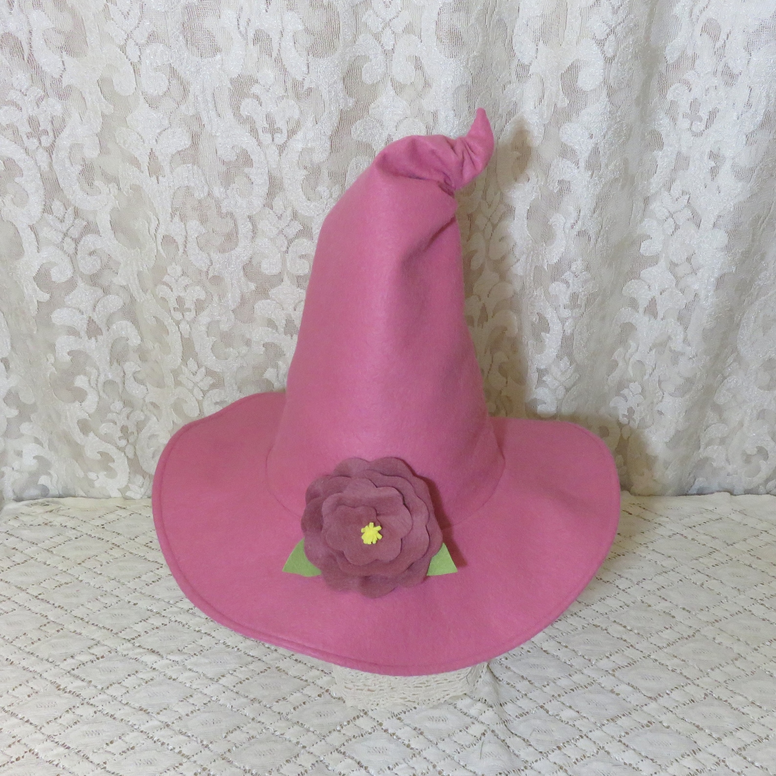 Rose Pink Witch Hat Felt Witch Hat With Rose Flower or White Etsy