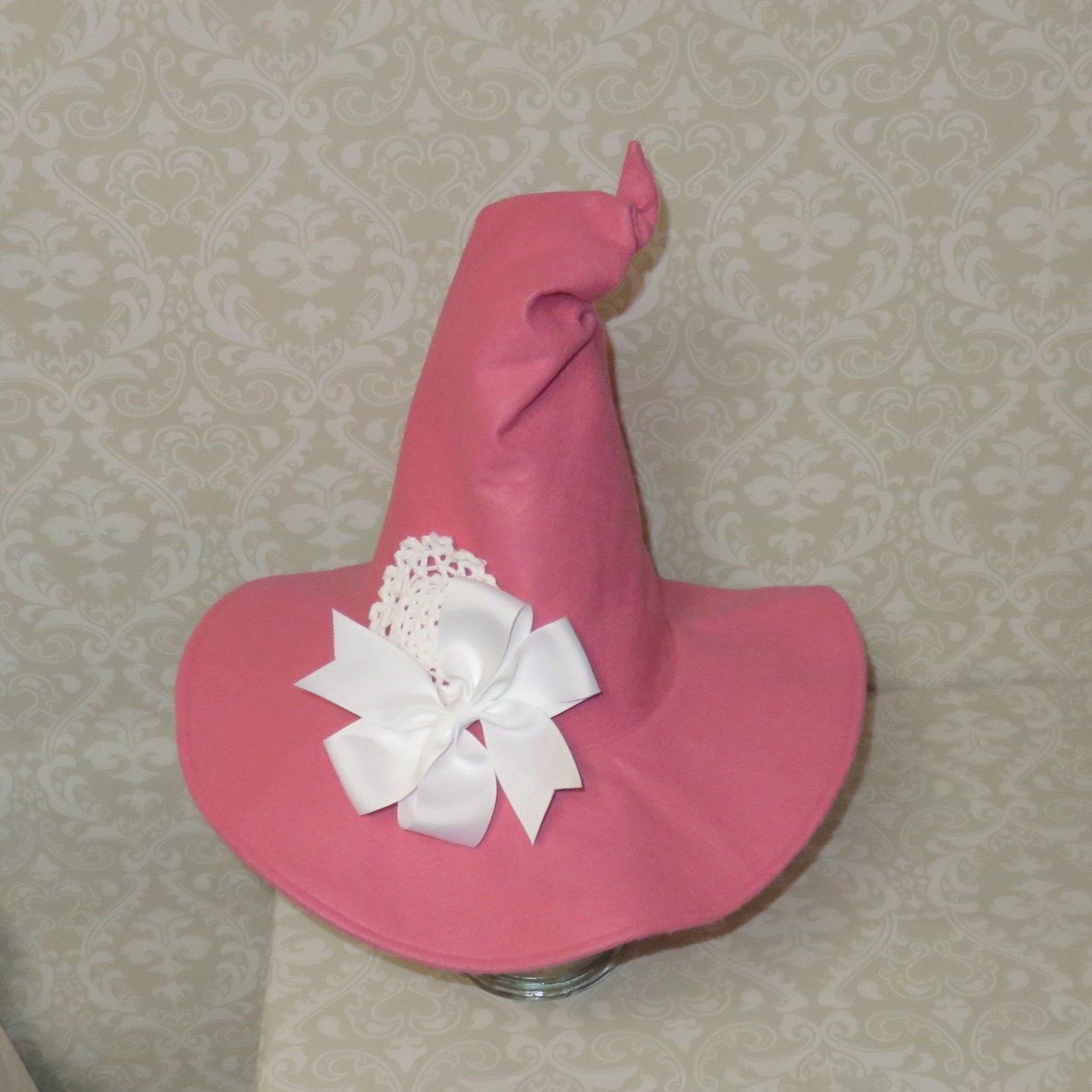 Rose Pink Witch Hat Felt Witch Hat With Rose Flower or White Etsy