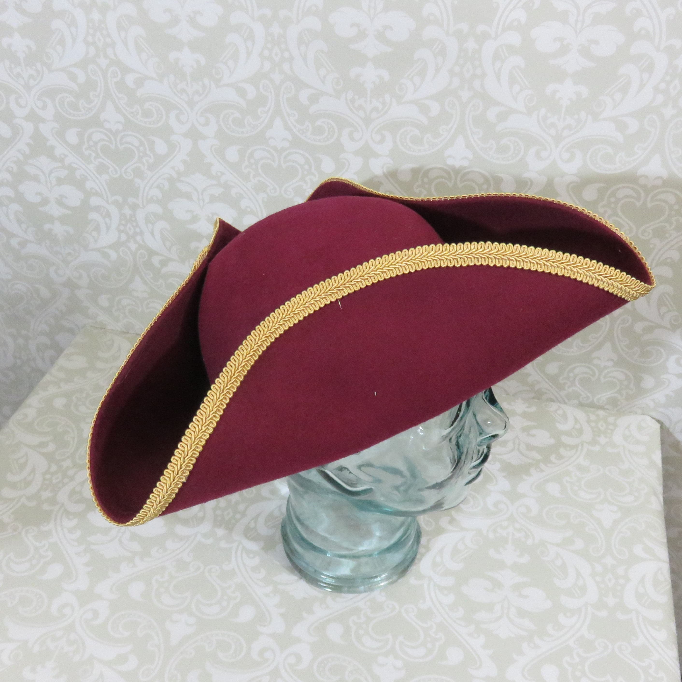 Captain Hook Hat Burgundy Hat Classic Pirate Hat With Gold Etsy