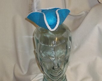 Pirate Hat Fascinator- Turquoise and White Mini Tricorn Hat