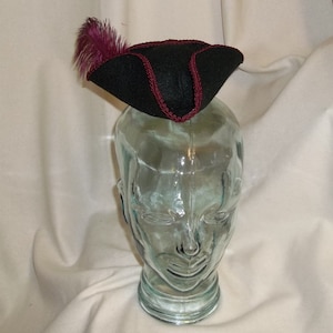Pirate Hat Fascinator- Black and Burgundy Mini Tricorn Hat