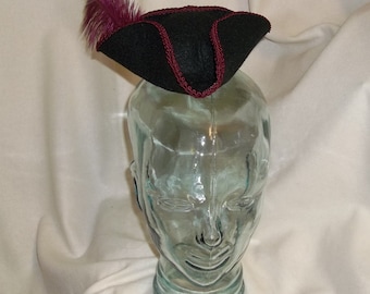 Pirate Hat Fascinator- Black and Burgundy Mini Tricorn Hat