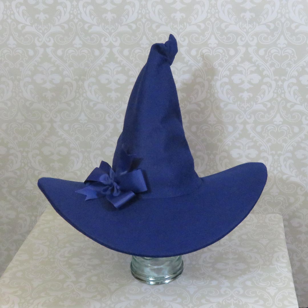 Blue Witch Hat Wool Felt Hat With Bow or Feathers - Etsy