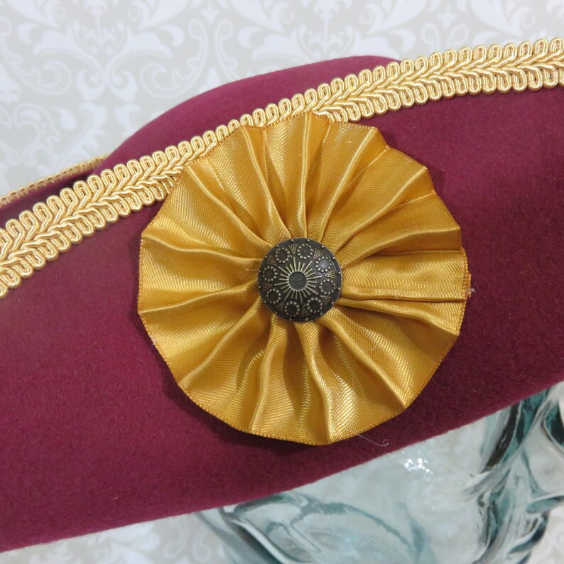 Captain Hook Hat Burgundy Hat Classic Pirate Hat With Gold Etsy