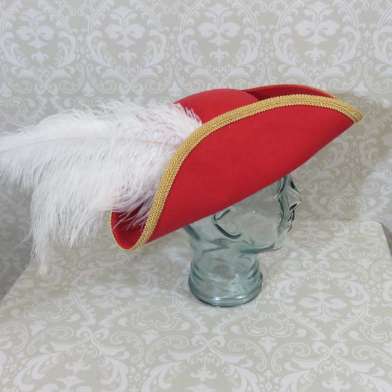 Buy Red Pirate Hat With Gold Trim, and Optional White Feathers