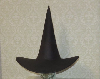 Sweet and Simple Black Witch Hat- Black Wool Felt Hat with Wired Brim