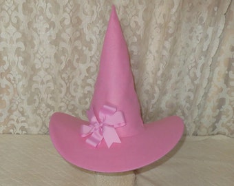 Bubblegum Pink Wool Felt Witch Hat with Optional Bow