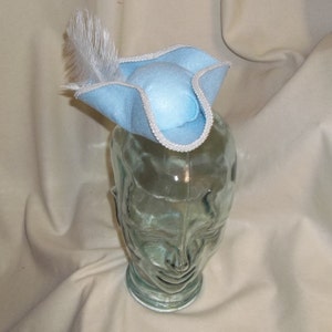 Pirate Hat Fascinator- Light Blue and White Mini Tricorn Hat