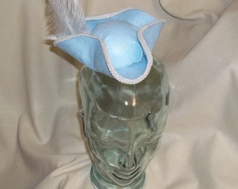 Pirate Hat Fascinator- Light Blue and White Mini Tricorn Hat