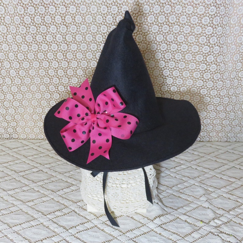 Child's Black Witch Hat Felt Witch Hat with Chin Ties image 5