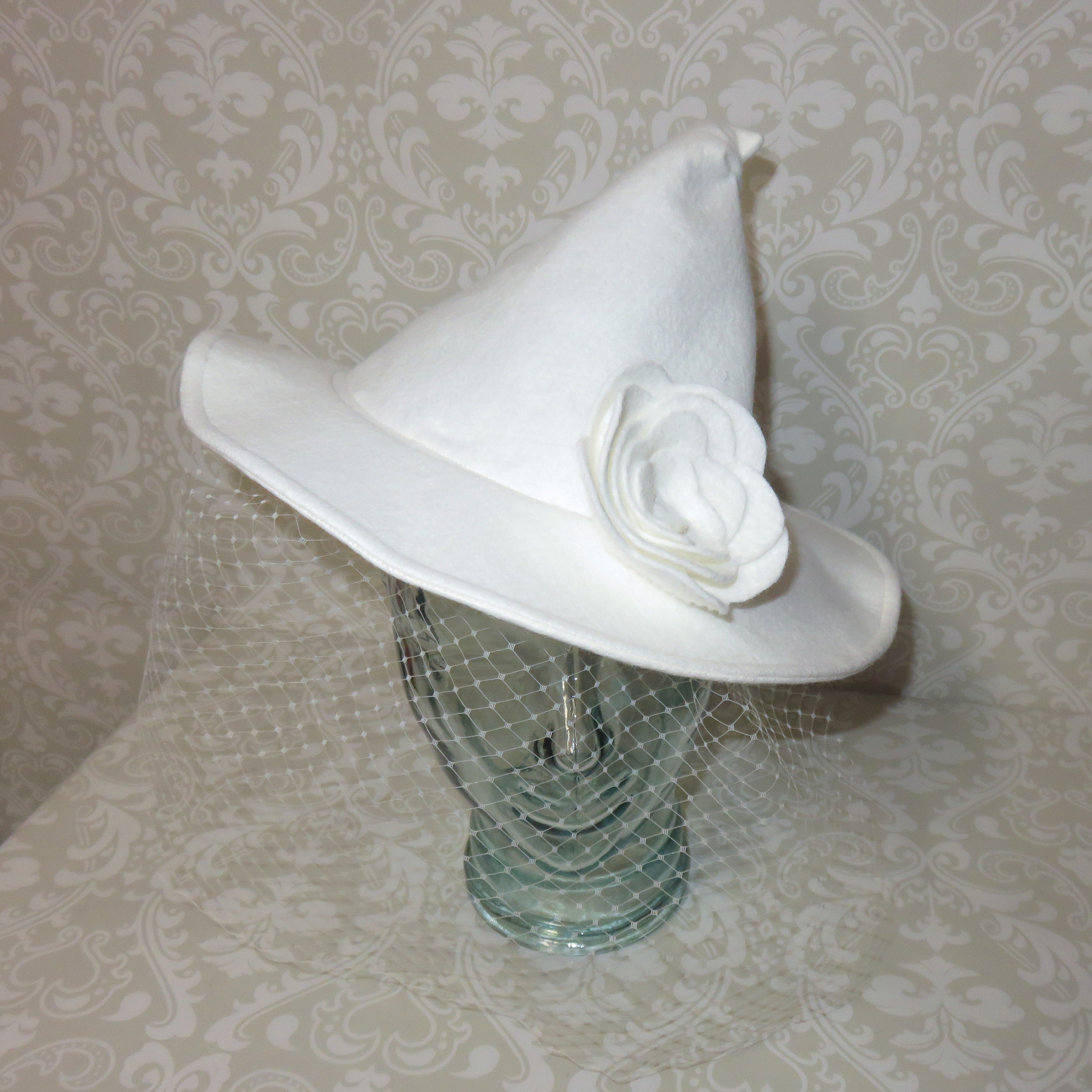 Little White Witch Hat White Wool Felt Hat With Flower or Bow - Etsy ...