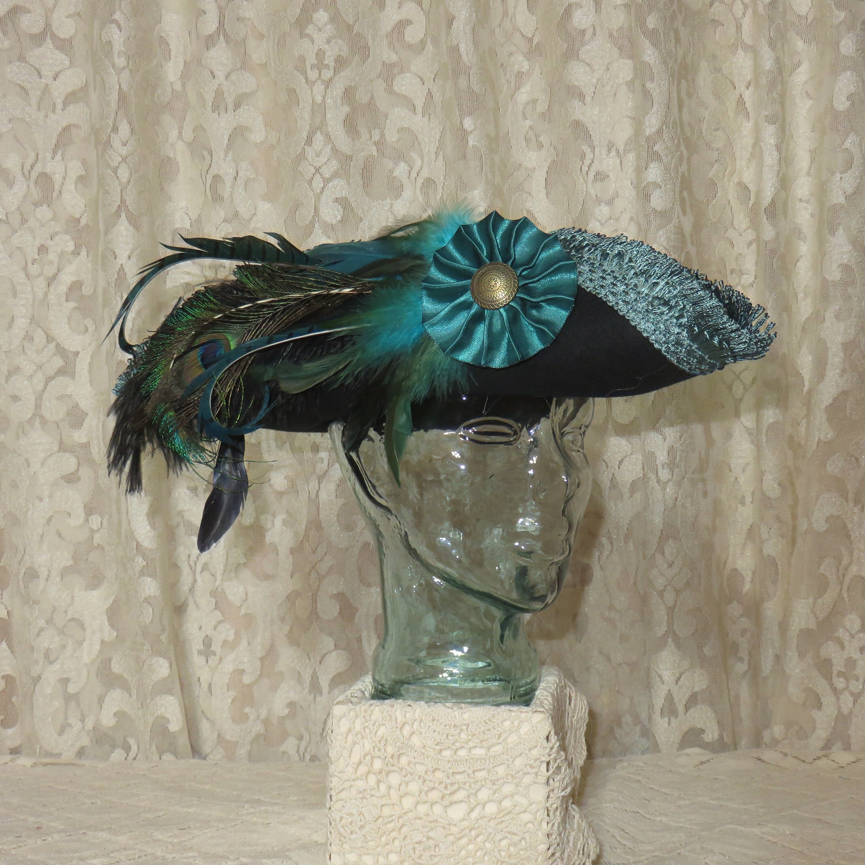 Black and Peacock Pirate Hat Fancy 