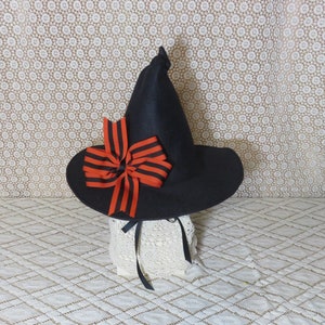 Child's Black Witch Hat Felt Witch Hat with Chin Ties image 3