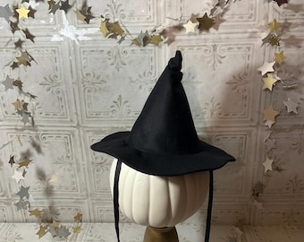 Child&#39;s Black Witch Hat- Felt Witch Hat with Chin Ties