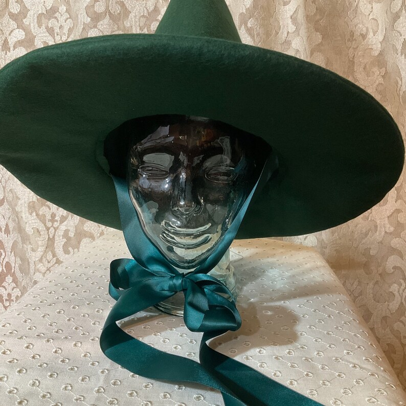 Forest Practical Witch Hat Green Wool Felt Hat With Satin Etsy