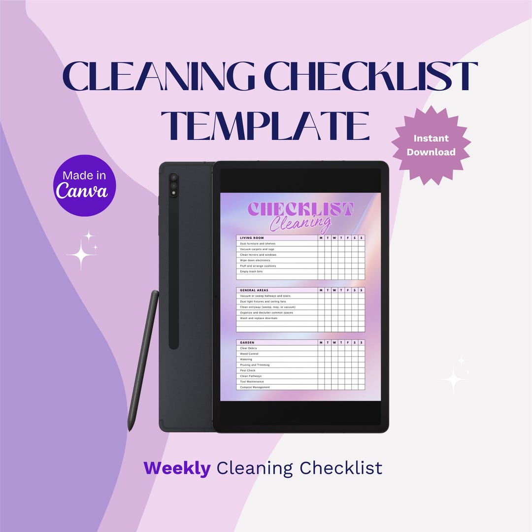 Weekly Cleaning Checklist: Home Organization Planner (printable PDF ...