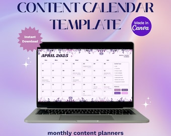 2025 Content Calendar Template: Social Media Planner (Canva Editable Digital Planner)