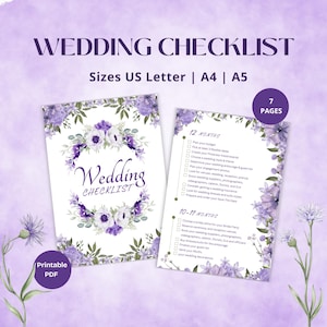 Floral Wedding Checklist Printable | Instant Download | Wedding To-Do List | Digital Wedding Organizer | purple planner | Wedding Checklist