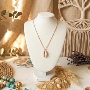 Gold Kauri Muschel Halskette, Edelstahl Kette, Sommer Strand Schmuck, Minimalist Boho Muschel Geschenk