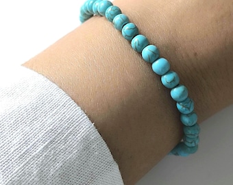 Turquoise Howlite Beaded Bracelet, 6mm Natural Gemstone Stacking Wristband